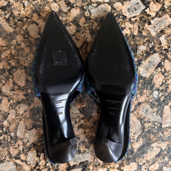 Saint Laurent Arian Vert Blue Violet Tweed Slingback - Picture 11 of 13